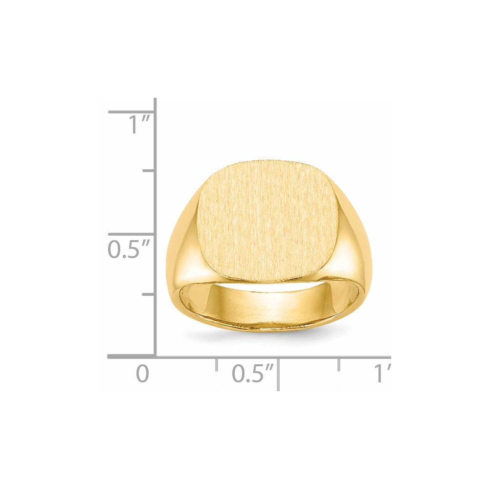 14k 15.0x15.5mm Cushion Open Back Mens Signet Ring