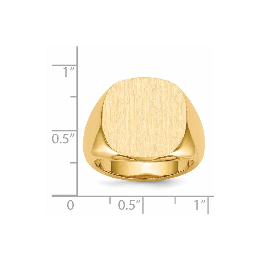 14k 17.0x17.0mm Cushion Open Back Mens Signet Ring