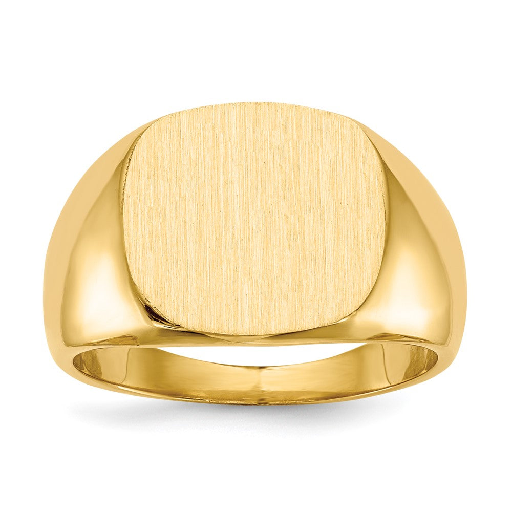 14k 15.5x14.0mm Cushion Closed Back Mens Signet Ring