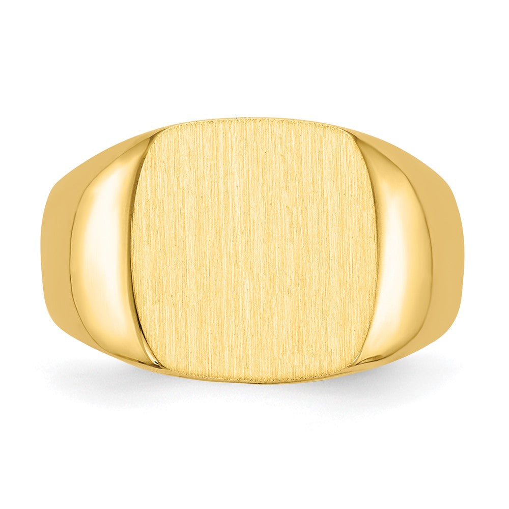 14k 12.5x12.5mm Cushion Open Back Mens Signet Ring