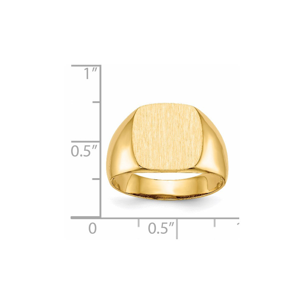 14k 12.5x12.5mm Cushion Open Back Mens Signet Ring
