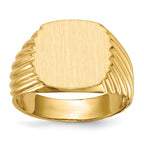 14k 13.5x13.5mm Cushion Open Back Mens Signet Ring