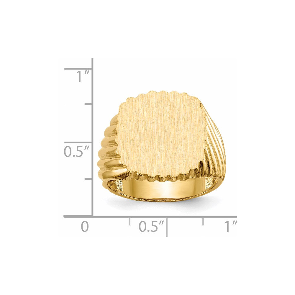 14k 16.5x18.0mm Cushion Open Back Mens Signet Ring