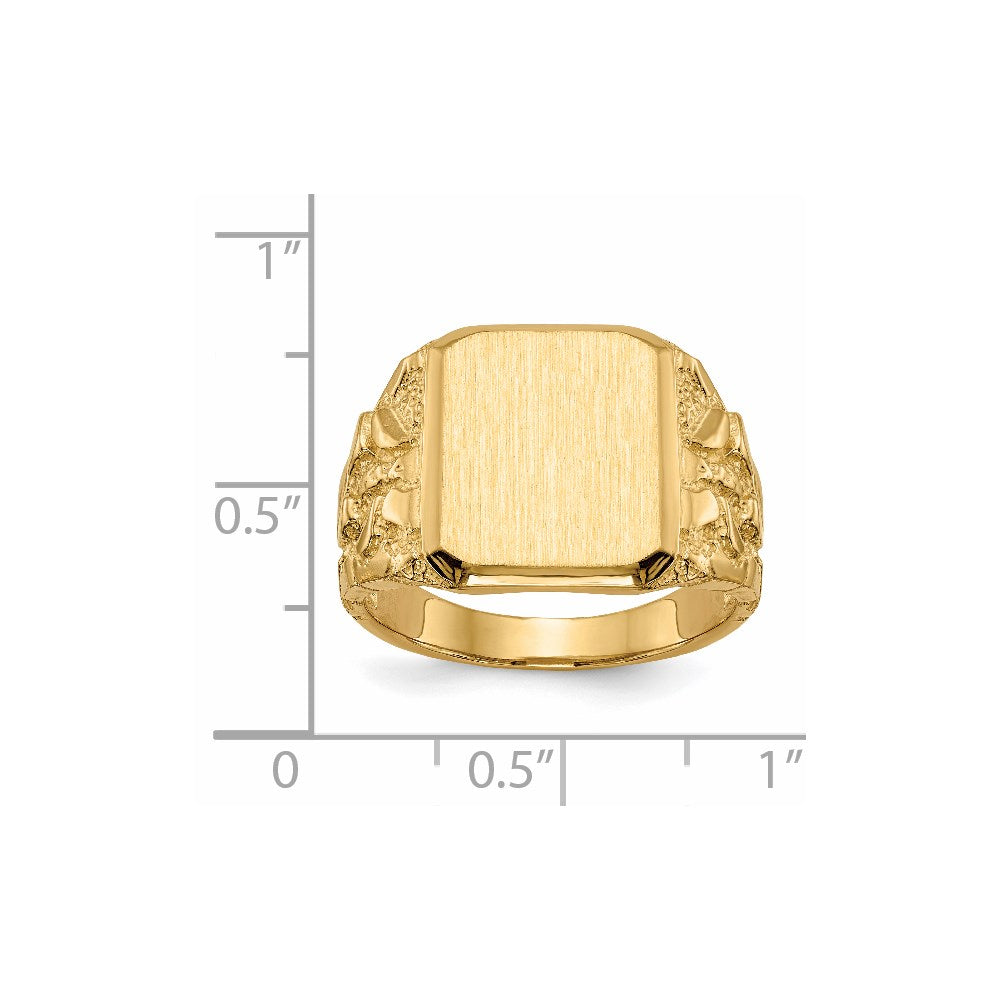 14k 13.0 x 14.0mm Octagon Open Back Mens Nugget Signet Ring