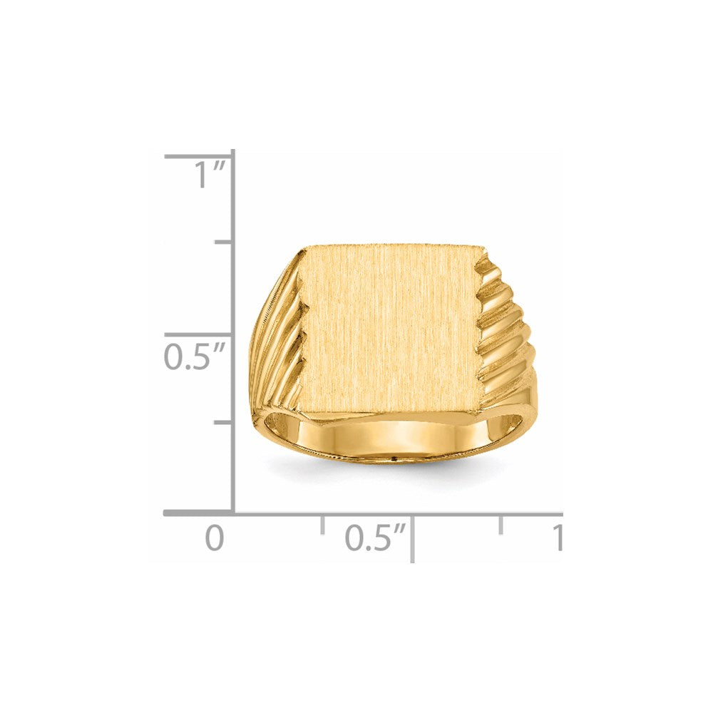 14k 13.0x13.0mm Square Closed Back Mens Signet Ring