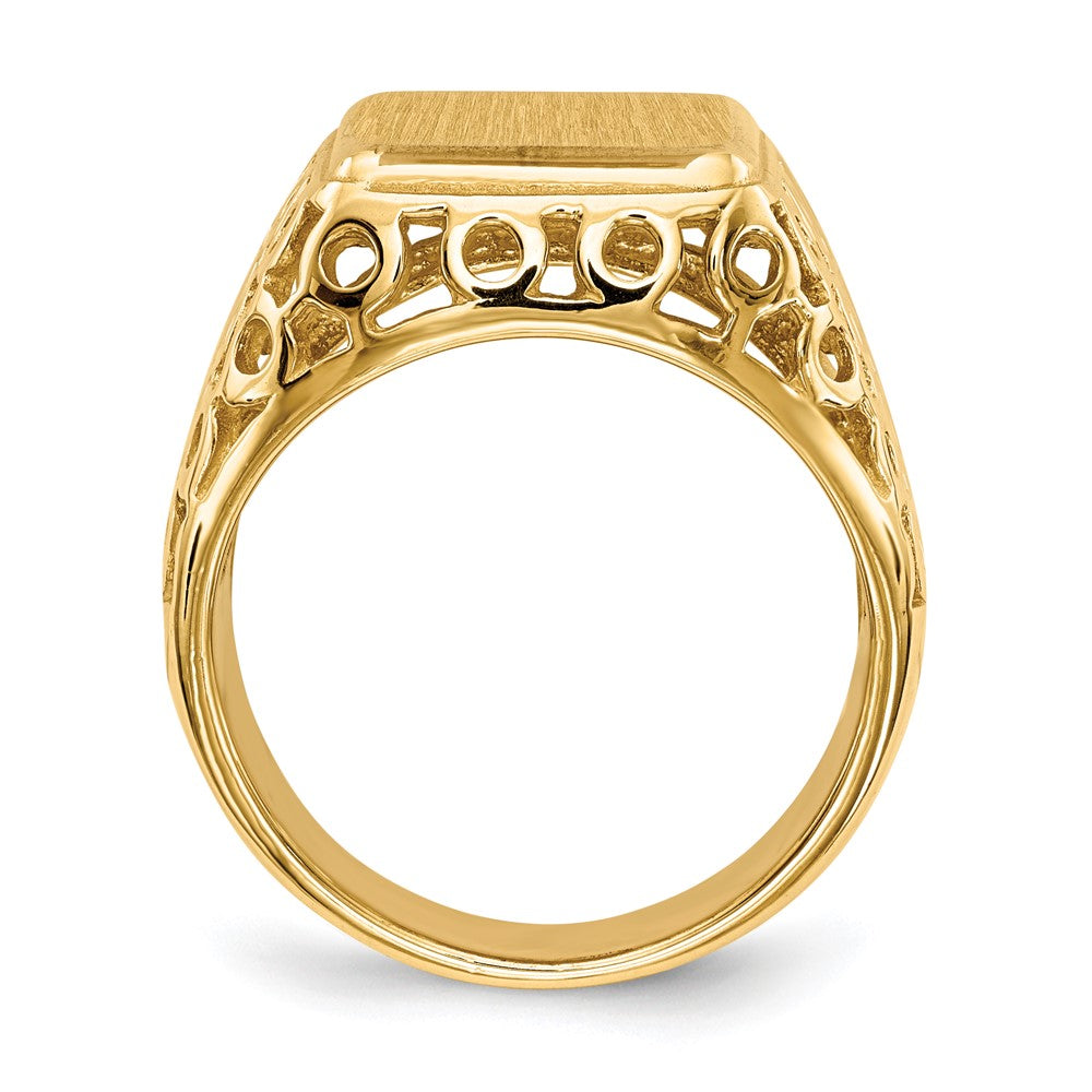 14k 11.5 x 13.5mm Rectangle Open Back Cut-out Circles Mens Signet Ring