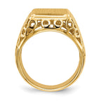14k 11.5 x 13.5mm Rectangle Open Back Cut-out Circles Mens Signet Ring