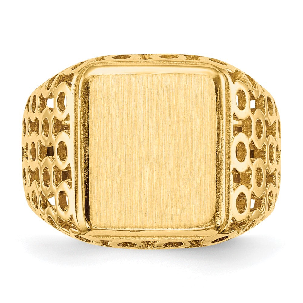 14k 11.5 x 13.5mm Rectangle Open Back Cut-out Circles Mens Signet Ring