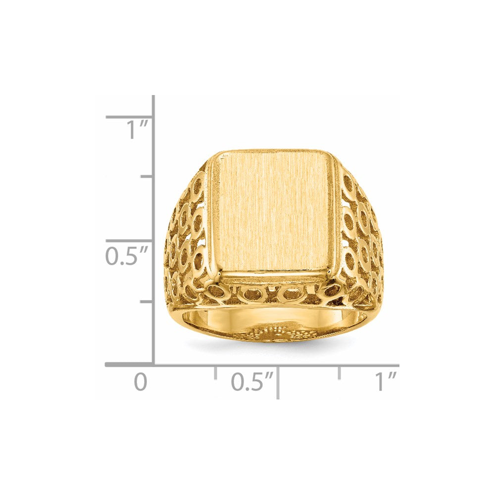 14k 11.5 x 13.5mm Rectangle Open Back Cut-out Circles Mens Signet Ring