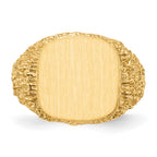14k 13.5x13.5mm Cushion Closed Back Mens Signet Ring