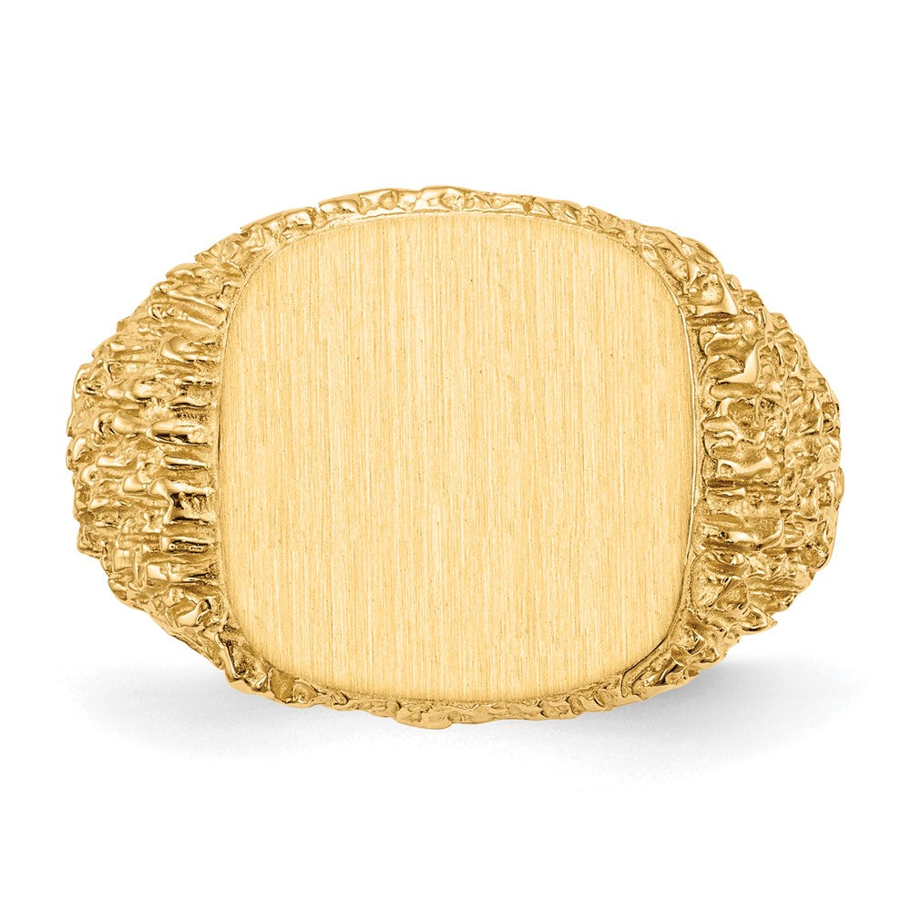 14k 13.5x13.5mm Cushion Closed Back Mens Signet Ring