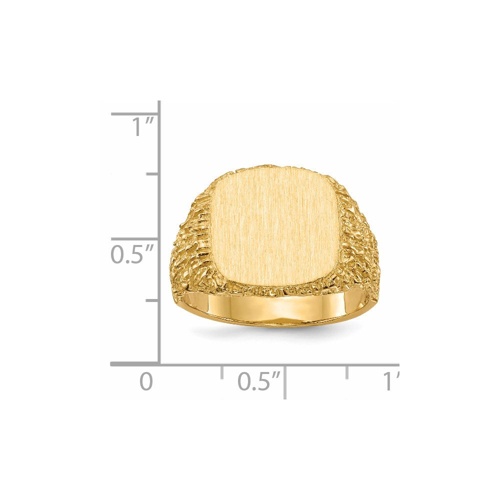 14k 13.5x13.5mm Cushion Closed Back Mens Signet Ring