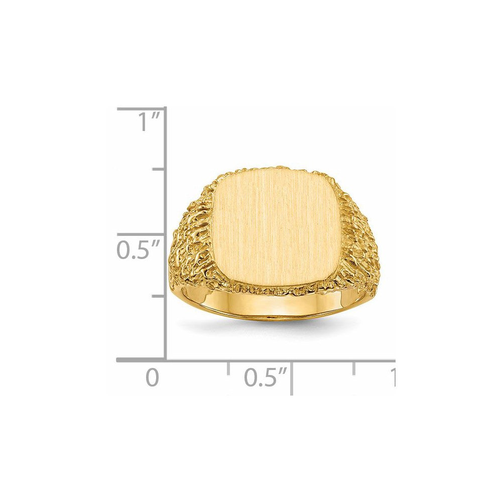 14k 13.5x13.5mm Cushion Open Back Mens Signet Ring
