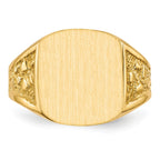 14k 14.0x12.5mm Cushion Closed Back Mens Nugget Signet Ring