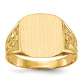 14k 14.0x12.5mm Cushion Closed Back Mens Nugget Signet Ring