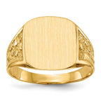 14k 14.0x12.5mm Cushion Closed Back Mens Nugget Signet Ring