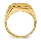 14k .02ct. VS Diamond 12.0x11.5mm Cushion Open Back Grooved Sides Mens Signet Ring