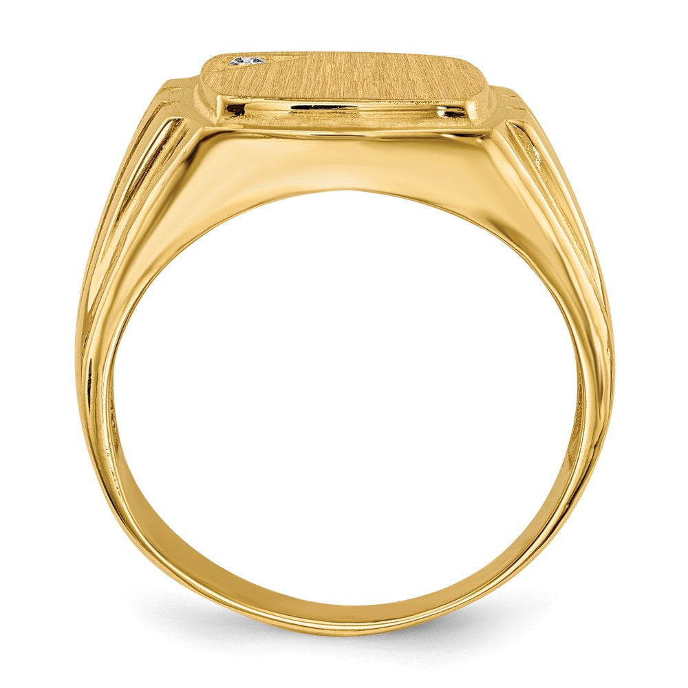14k .02ct. VS Diamond 12.0x11.5mm Cushion Open Back Grooved Sides Mens Signet Ring