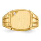 14k .02ct. AAA Diamond 12.0x11.5mm Cushion Open Back Grooved Sides Mens Signet Ring