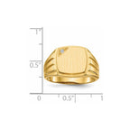 14k .02ct. A Diamond 12.0x11.5mm Cushion Open Back Grooved Sides Mens Signet Ring