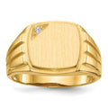 14k .02ct. A Diamond 12.0x11.5mm Cushion Open Back Grooved Sides Mens Signet Ring