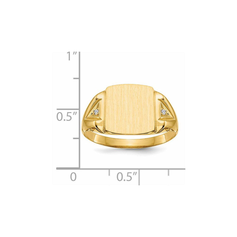14k .02ct. VS Diamond 11.0x12.0mm Cushion Open Back Mens Signet Ring