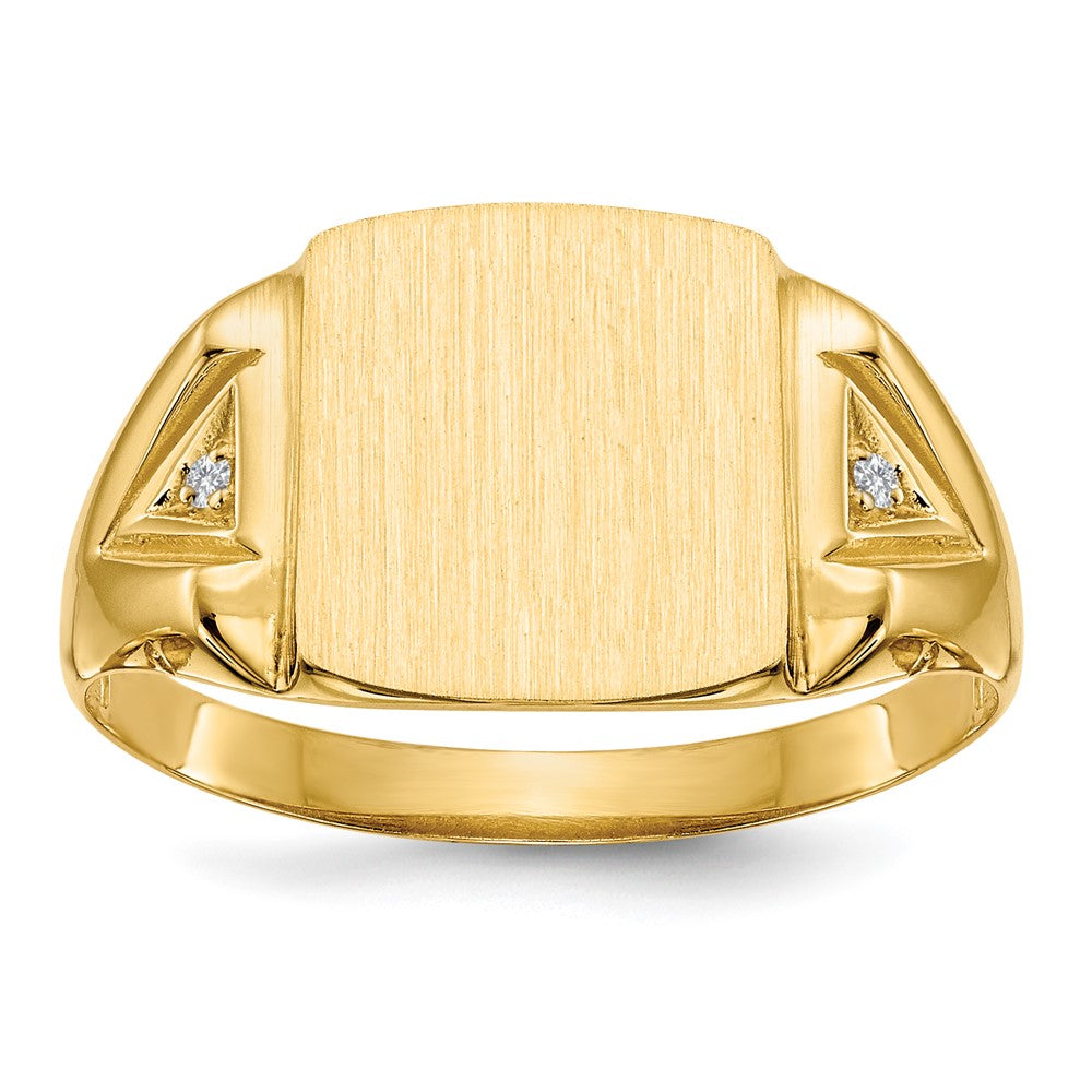14k .02ct. AAA Diamond 11.0x12.0mm Cushion Open Back Mens Signet Ring