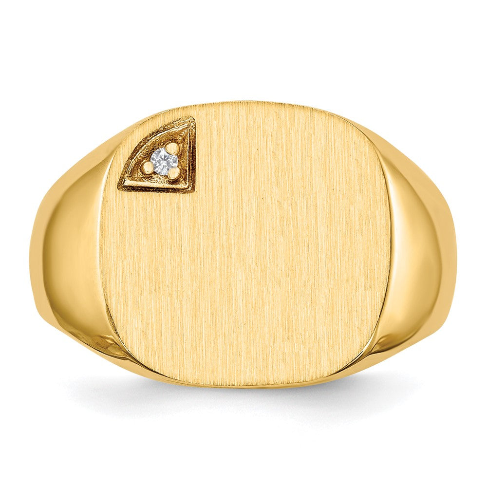 14k 1/2 point A Diamond 15.0x15.0mm Cushion Closed Back Mens Signet Ring
