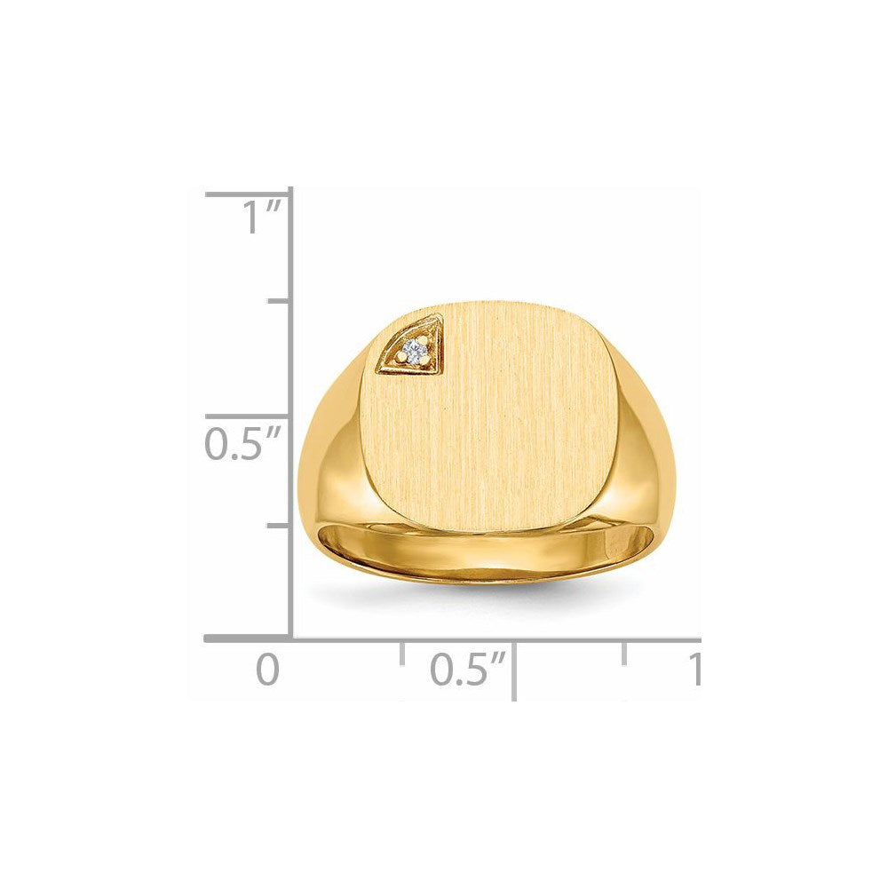 14k 1/2 point AA Diamond 15.0x15.0mm Cushion Closed Back Mens Signet Ring