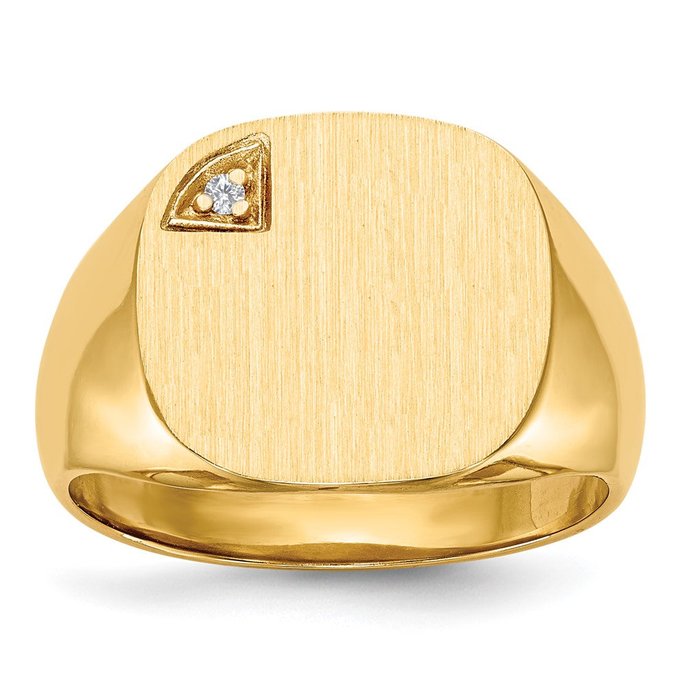 14k 1/2 point VS Diamond 15.0x15.0mm Cushion Closed Back Mens Signet Ring