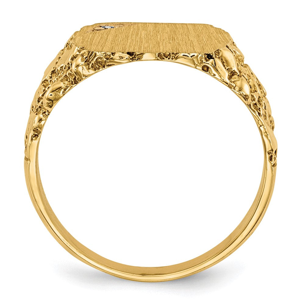 14k .01ct. AAA Diamond 11.5x10.0mm Cushion Closed Back Nugget Signet Ring