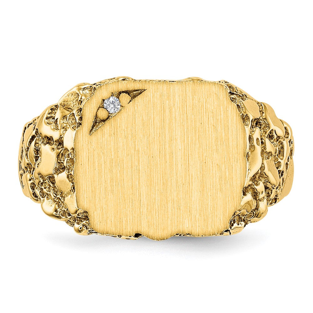 14k .01ct. A Diamond 11.5x10.0mm Cushion Closed Back Nugget Signet Ring