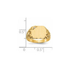 14k .01ct. AAA Diamond 11.5x10.0mm Cushion Closed Back Nugget Signet Ring