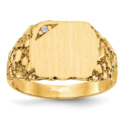 10k 10.0x11.5mm Rectangle Nugget AA Diamond Closed Back Signet Ring