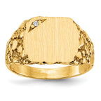 14k .01ct. AAA Diamond 11.5x10.0mm Cushion Closed Back Nugget Signet Ring