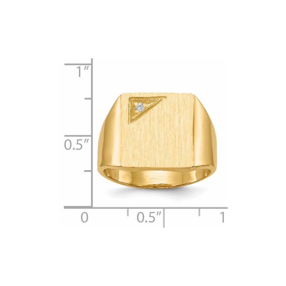 14k .02ct. AAA Diamond 13.0x14.0mm Square Closed Back Mens Signet Ring