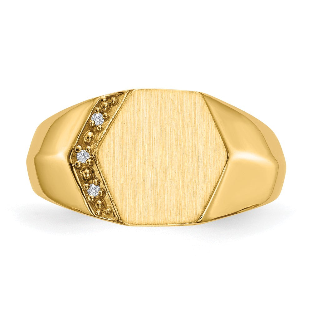 14k .01ct. AA Diamond 11.5x11.5mm Hexagon Open Back Mens Signet Ring