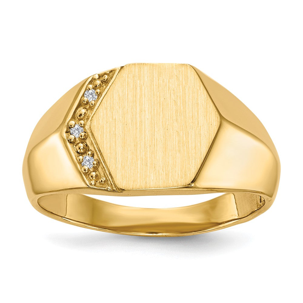 14k .01ct. A Diamond 11.5x11.5mm Hexagon Open Back Mens Signet Ring