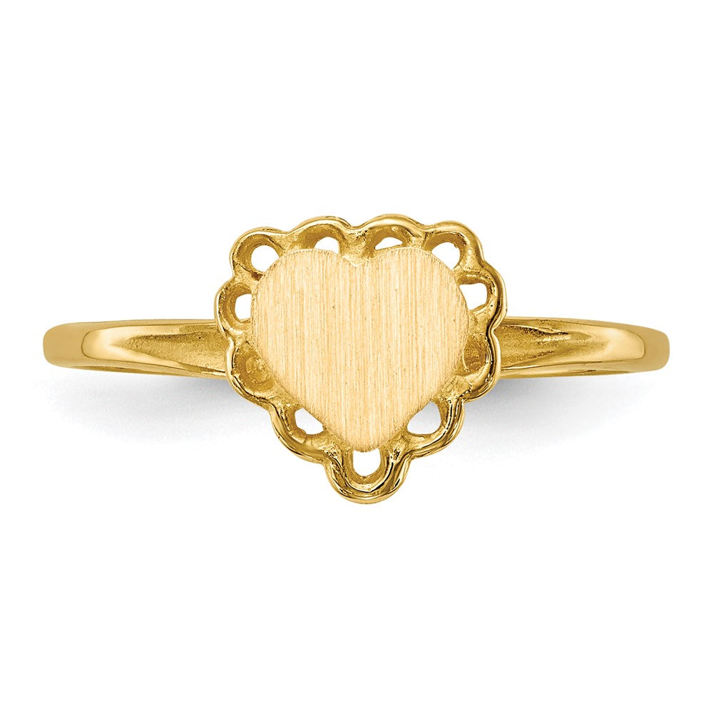 14k 6.5x6.0mm Open Back Scalloped Edge Heart Signet Ring