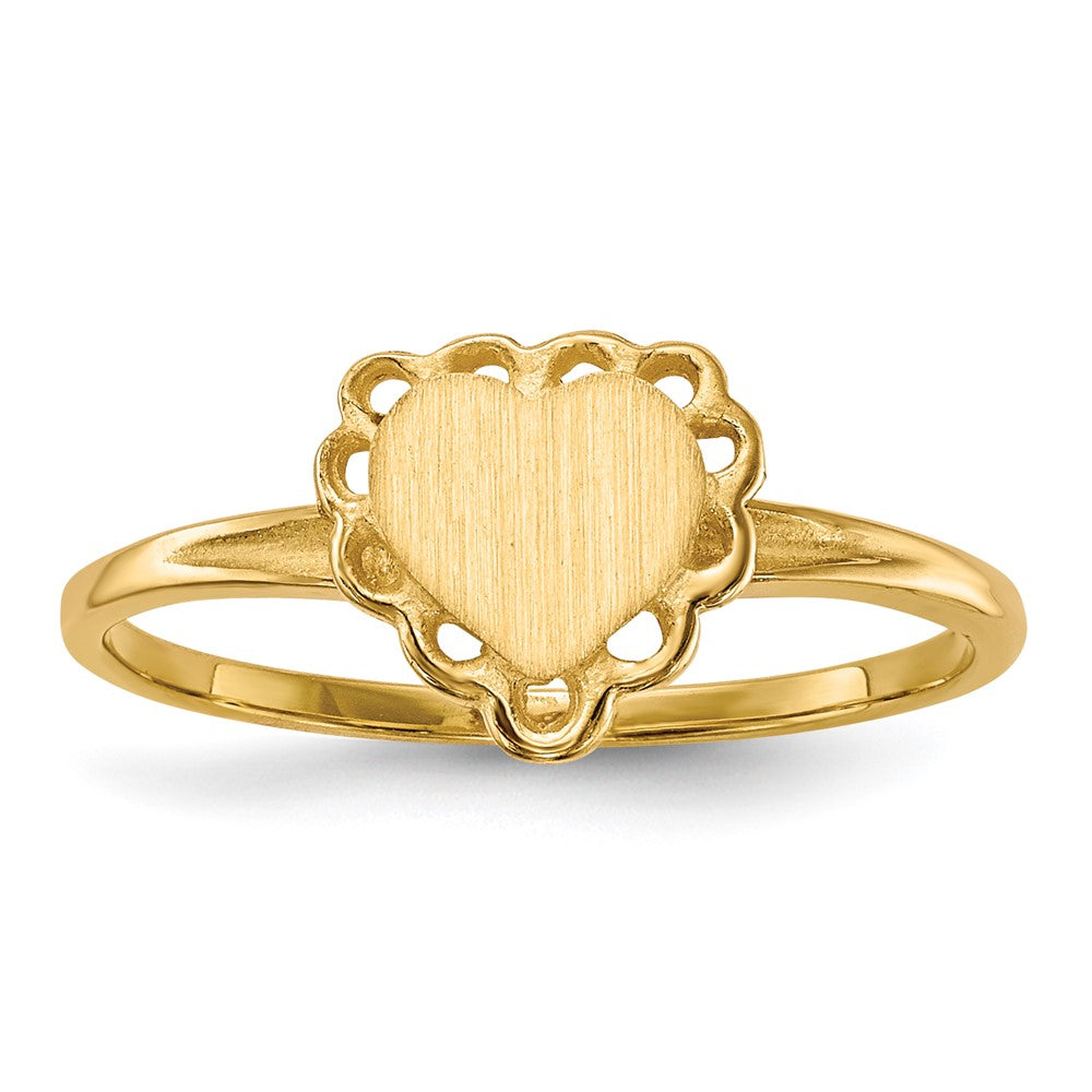 14k 6.5x6.0mm Open Back Scalloped Edge Heart Signet Ring