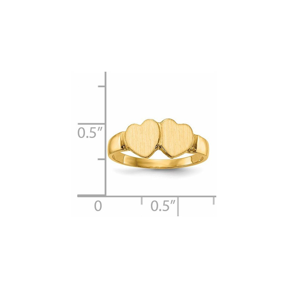 14k 7.0x7.0mm Closed Back Double Heart Signet Ring