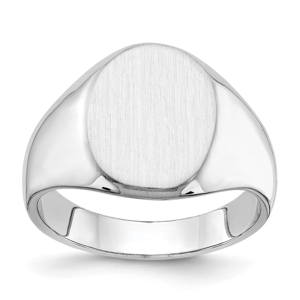 14k White Gold 11.5x15.0mm Oval Closed Back Mens Signet Ring