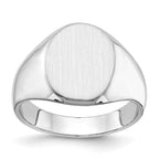 14k White Gold 11.5x15.0mm Oval Closed Back Mens Signet Ring