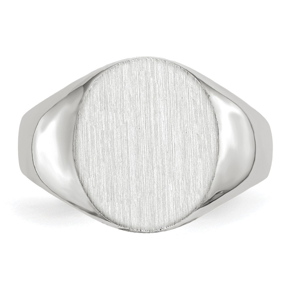 14k White Gold 12.0x12.5mm Oval Closed Back Signet Ring