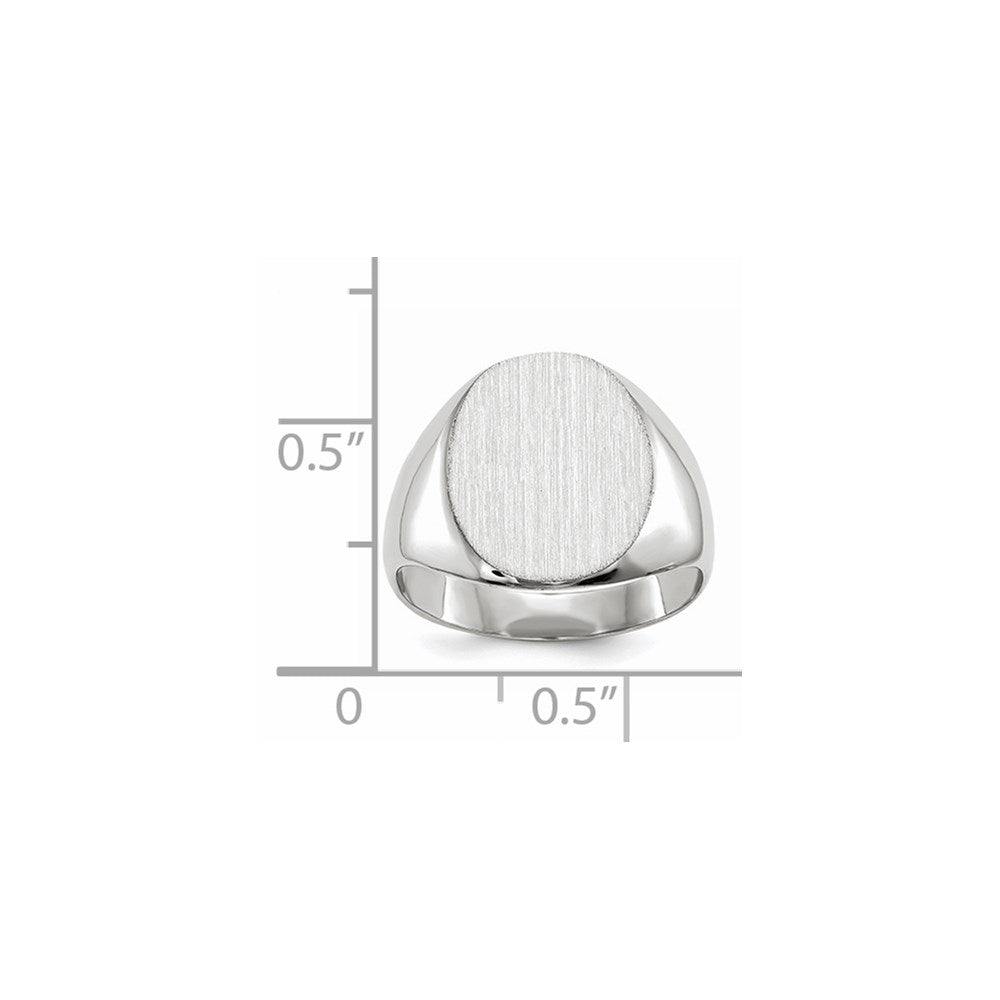 14k White Gold 12.5x13.5mm Oval Closed Back Signet Ring
