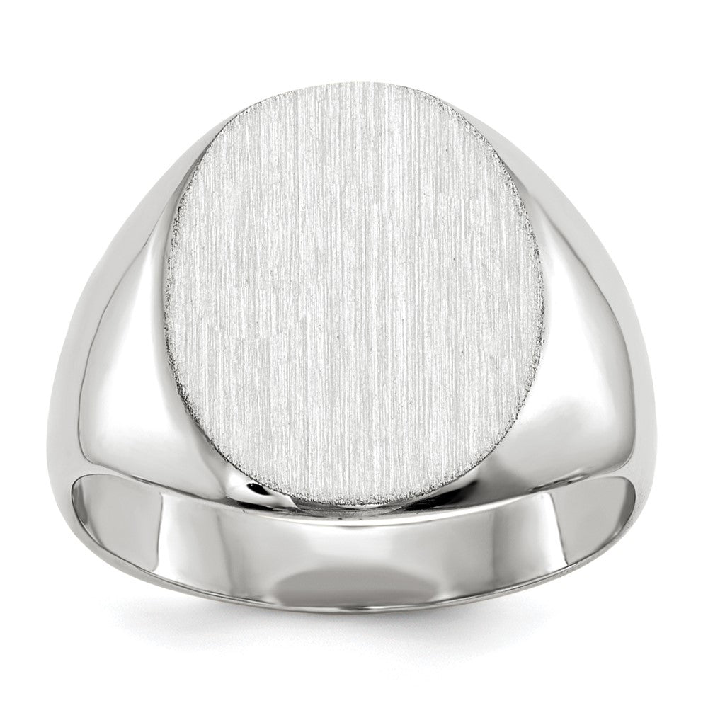 14k White Gold 12.5x13.5mm Oval Closed Back Signet Ring