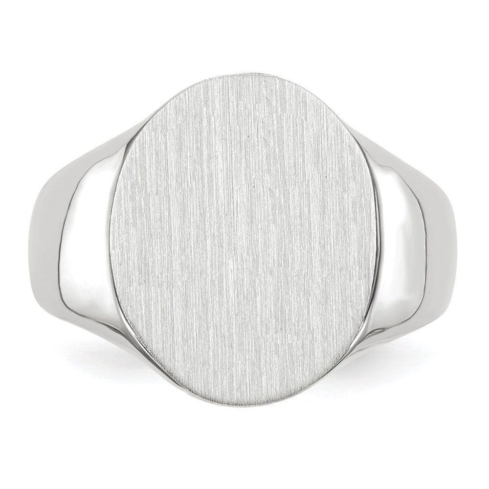 14k White Gold 15.0x18.5mm Oval Closed Back Mens Signet Ring