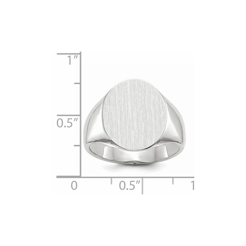 14k White Gold 15.0x18.5mm Oval Closed Back Mens Signet Ring