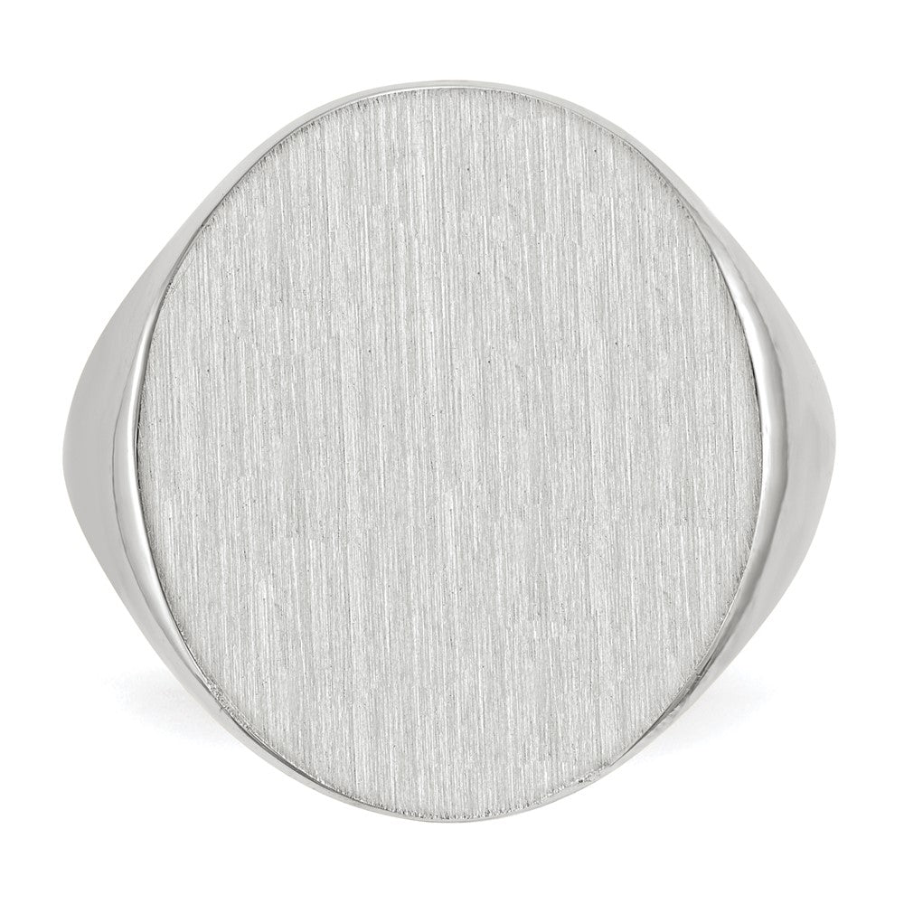 14k White Gold 17.0x20.5mm Oval Closed Back Mens Signet Ring
