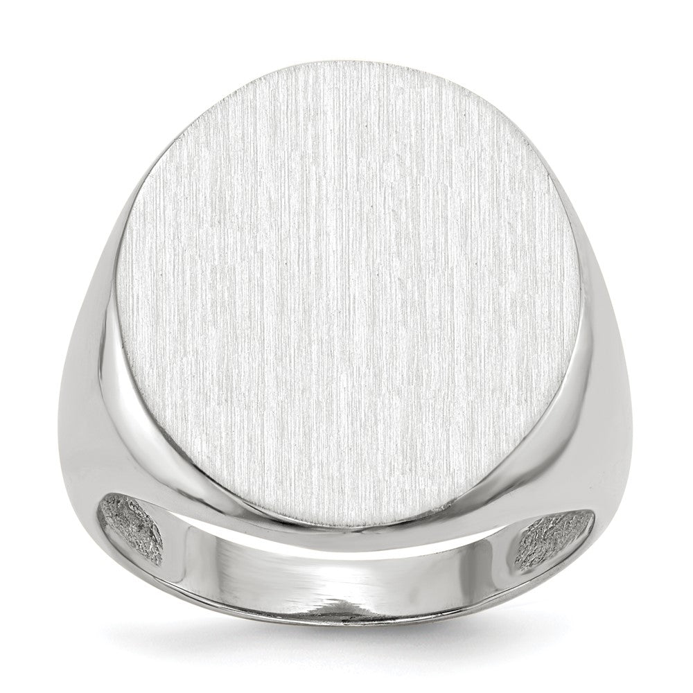 14k White Gold 17.0x20.5mm Oval Closed Back Mens Signet Ring